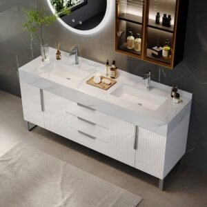 Winston 60", Premium Collection Double Sink Bathroom Vanity WT9860D - White, 30x12