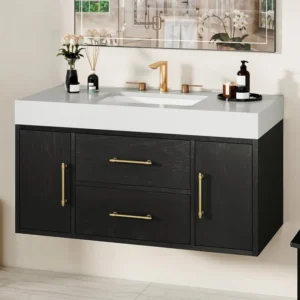 60in Dual Sink Bathroom Vanity - Black, 30x12