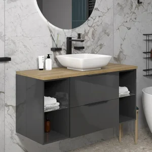 1200mm Wall Hung 2 Drawer Vanity Sink Unit with Countertop - Grey, 24x12