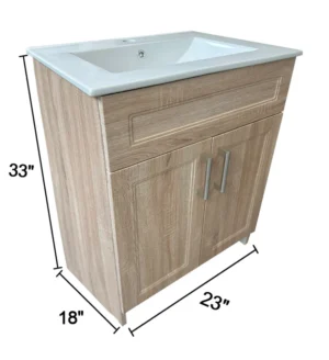 Marius 24" Modern Single Bathroom Vanity (Ceramic Sink)*, Include Two Doors. Ready-to-Assemble - Light Oak