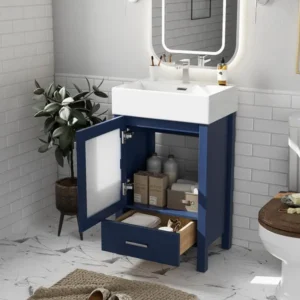 Bathroom Vanity with Farmhouse Sink - Blue, 24x12