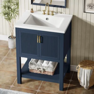 48" Floating Bathroom Vanity Cabinet with 2 Drawers and 2 Side Cabinets - Blue, 24x12