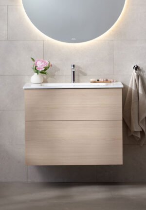 1200mm Wall Hung 2 Drawer Vanity Sink Unit with Countertop - Light Oak, 30x12
