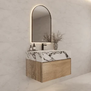 40" Seamless Stone Top with Floating Bathroom Vanity - Light Oak, 24x12