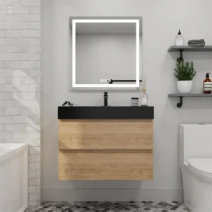 1200mm Wall Hung 2 Drawer Vanity Sink Unit with Countertop - Light Oak, 24x12
