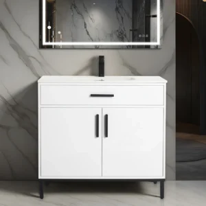 Wall hung vanity unit with round resin basin (w) 1240mm - White, 30x12
