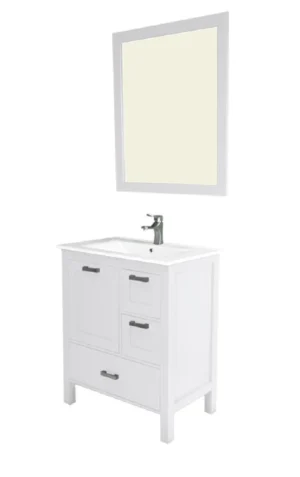 30" Bathroom Vanity Cabinet with Sink and Quartz Top - White, 24x12