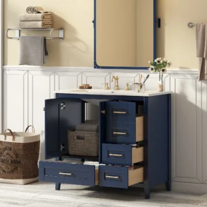 36" Traditional Bathroom Vanity with Resin Sink - Blue, 24x12