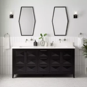 1200mm Wall Hung 2 Drawer Vanity Sink Unit with Countertop - Black, 30x12