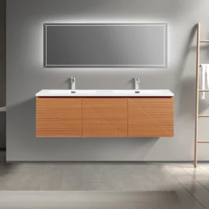 60"Floating Double Sink Vanity - Light Oak, 24x12