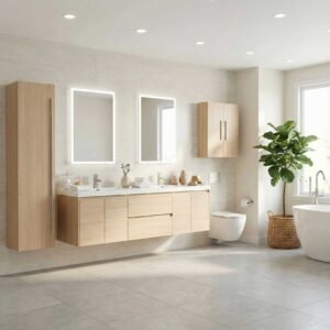 40" Seamless Stone Top with Floating Bathroom Vanity - Light Oak, 30x12