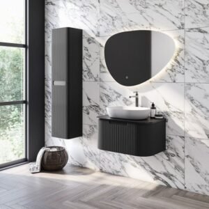 Eagle 750mm Ribbed Wall Hung Vanity Unit & Worktop N2 - Black, 24x12