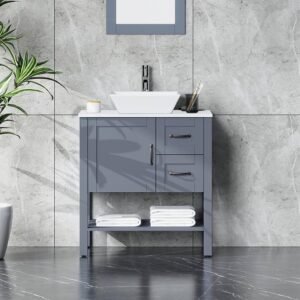 24 Inch Modern Bathroom Vanity With Sink - Grey, 30x12