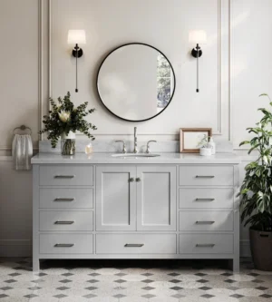 Bridgeport 72" Satin Bathroom Vanity, Double Sink - Grey, 30x12