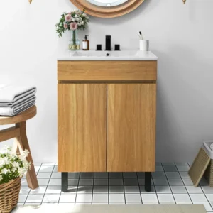 Bridgeport 72" Satin Bathroom Vanity, Double Sink - Light Oak, 24x12