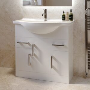 48" Floating Bathroom Vanity Cabinet with 2 Drawers and 2 Side Cabinets - White, 30x12