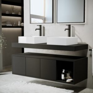 Bridgeport 72" Satin Bathroom Vanity, Double Sink - Black, 30x12