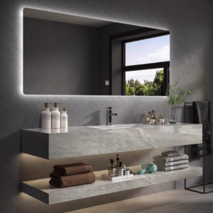 Wall hung vanity unit with round resin basin (w) 1240mm - Grey, 30x12