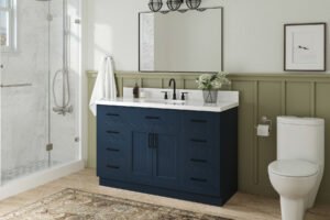 30 Inch Modern Bathroom Sink Vanity with Stone Counter Top - Blue, 30x12