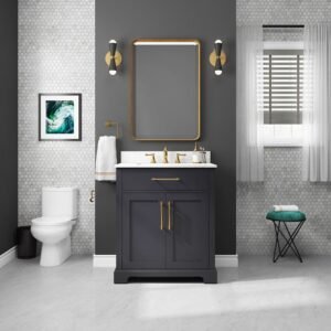 36 in. Single Sink Bathroom Vanity Set in White - Black, 24x12