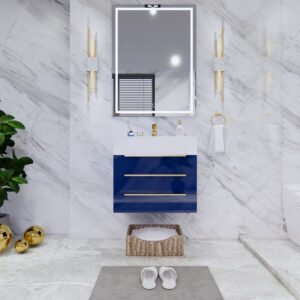 30" Modern Sleek Bathroom Vanity Elegant Ceramic Sink With Solid - Blue, 30x12