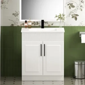 30 Inch Bathroom Vanity with Ceramic Sink - White, 24x12