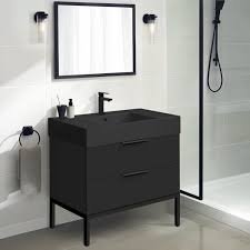 30" Modern Sleek Bathroom Vanity Elegant Ceramic Sink With Solid - Black, 30x12