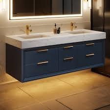 60"Floating Double Sink Vanity - Blue, 30x12