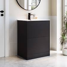 30 Inch Modern Bathroom Sink Vanity with Stone Counter Top - Black, 24x12