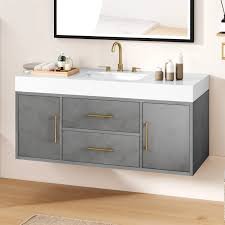 48" Floating Bathroom Vanity Cabinet with 2 Drawers and 2 Side Cabinets - Grey, 24x12