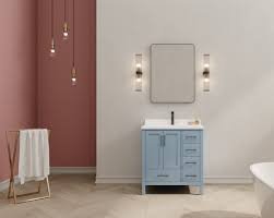 36″ Wall Mount Vanity With A Integrated Sink - Blue, 24x12