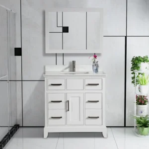 marcello 32 inch wide marble 1 drawer single sink vanity - White, 30x12