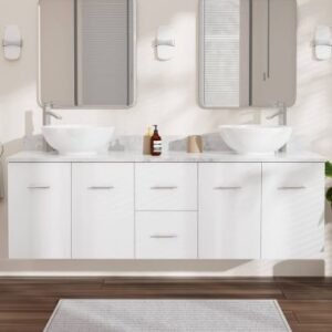 Modern 72" Double Floating Bathroom Sink Vanity - White, 24x12