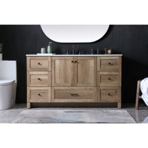 40" Wall-Mount Bath Vanity Cabinet with 2 Drawers and 2 Side Cabinets - Light Oak, 24x12